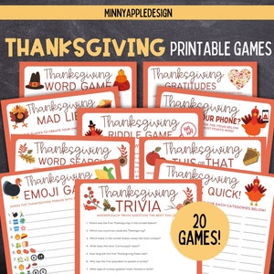 Thanksgiving Printable Games | Thanksgiving Games Bundle  | Thanksgiving Kid Games | Thanksgiving Trivia Games | Friendsgiving Games
