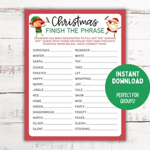 Finish the Phrase Christmas Game | Christmas Printable Game | Christmas Family Activity | Christmas Party Games