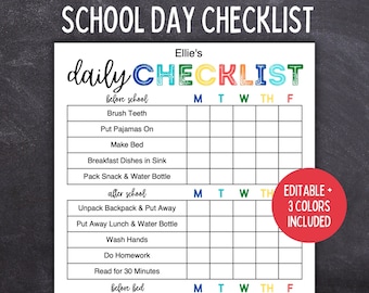Printable Editable Daily Checklist for Kids, Teens, and Adults | Chore Chart | Daily Routine Kids | Daily Routine Adult | 612MD