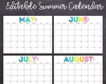 Printable Editable SUMMER Calendar June, July, August Calendar | June 2023 | July 2023 | August 2023 | Summer Planner