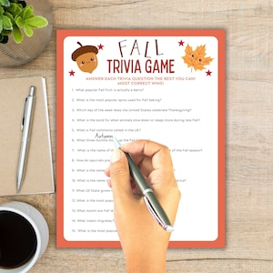 Fall Trivia | Fall Printable Game | Fall Party Game | Thanksgiving Game Kids and Adults | Fall Classroom Game | Autumn Trivia | Autumn Game