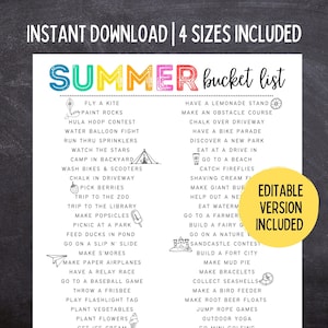 Lista de deseos de VERANO imprimible / Póster tamaño carta A4 (EE. UU.) / Actividades de verano para niños