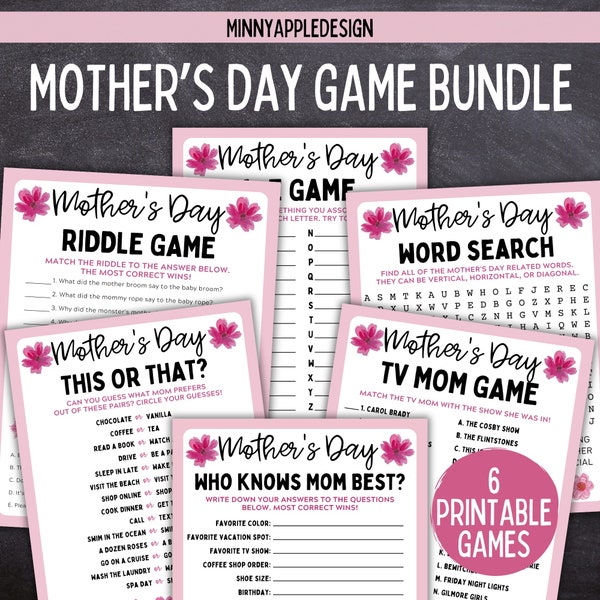 Mothers Day Printable Games | Mothers Day Games Bundle  | Mothers Day Riddles | Who Knows Mom Best | Mothers Day This or That