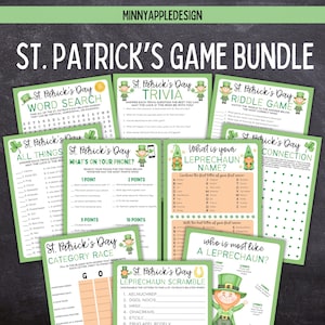 St Patricks Day Printable Games | St Patricks Games Bundle  | St Patricks Day Kid Games | St Patricks Classroom Games | Leprechaun