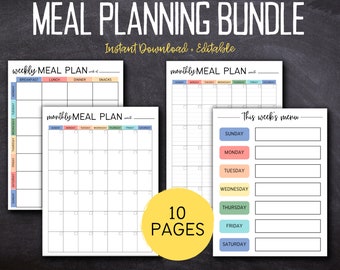 Printable Editable Weekly and Monthly Meal Plan| Meal Planner Printable  |  Weekly Meal Planner | Instant Download | 612MD