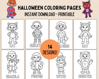 Halloween-kleurplaten | Afdrukbare Halloween-kleurplaten | Halloween-klasactiviteit | Halloween-kleurboek | Kinderen Halloween