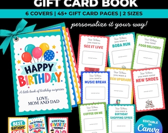 Personalized Birthday Gift Card Book | Gift for Teens | Gift Card Holder |  Printable Gift with Canva Template