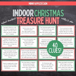 Búsqueda del tesoro navideña para niños / Juegos navideños imprimibles para niños / Pistas de búsqueda del tesoro navideña / Juego de fiesta navideña