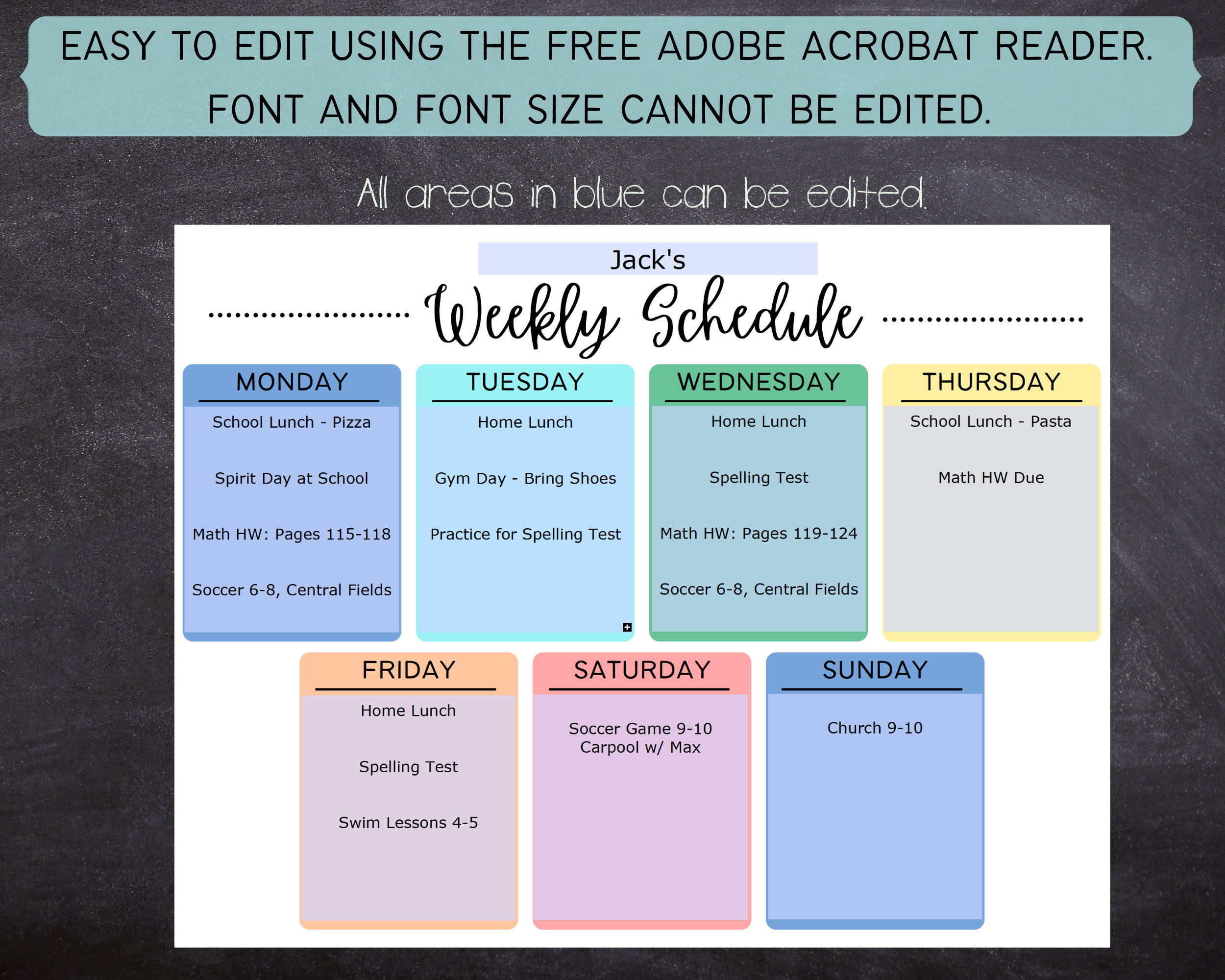 Printable Editable Weekly Schedule | Simple Kids School and Activity ...