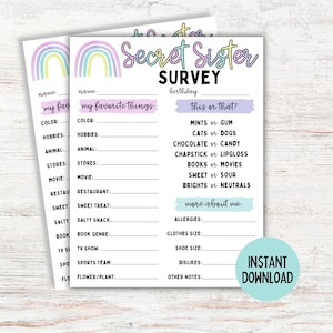 Printable Secret Sister Survey | Secret Sister Church | Secret Sister Camp Questionnaire | YW Secret Sister | Girls Gift Exchange |