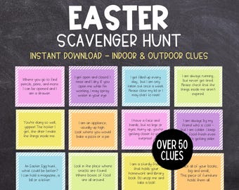 Easter Egg Hunt Clue Cards | Indoor and Outdoor Printable Easter Egg Hunt Clues | Easter Printable Treasure Hunt | Scavenger Hunt