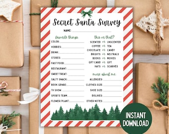 Druckvorlage Secret Santa Übersicht | Geheimer Weihnachtsmann für Mitarbeiter | Nikolausfragebogen | Weihnachtsgeschenkbörse| Weihnachtsmann für Erwachsene