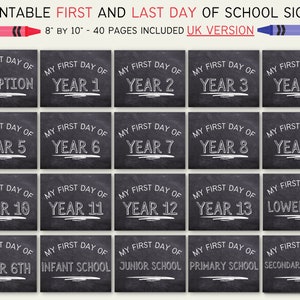 First AND Last Day of School Printable Signs - UK Version | 8 by 10 inches | Instant Download Chalkboard Sign| Black and White