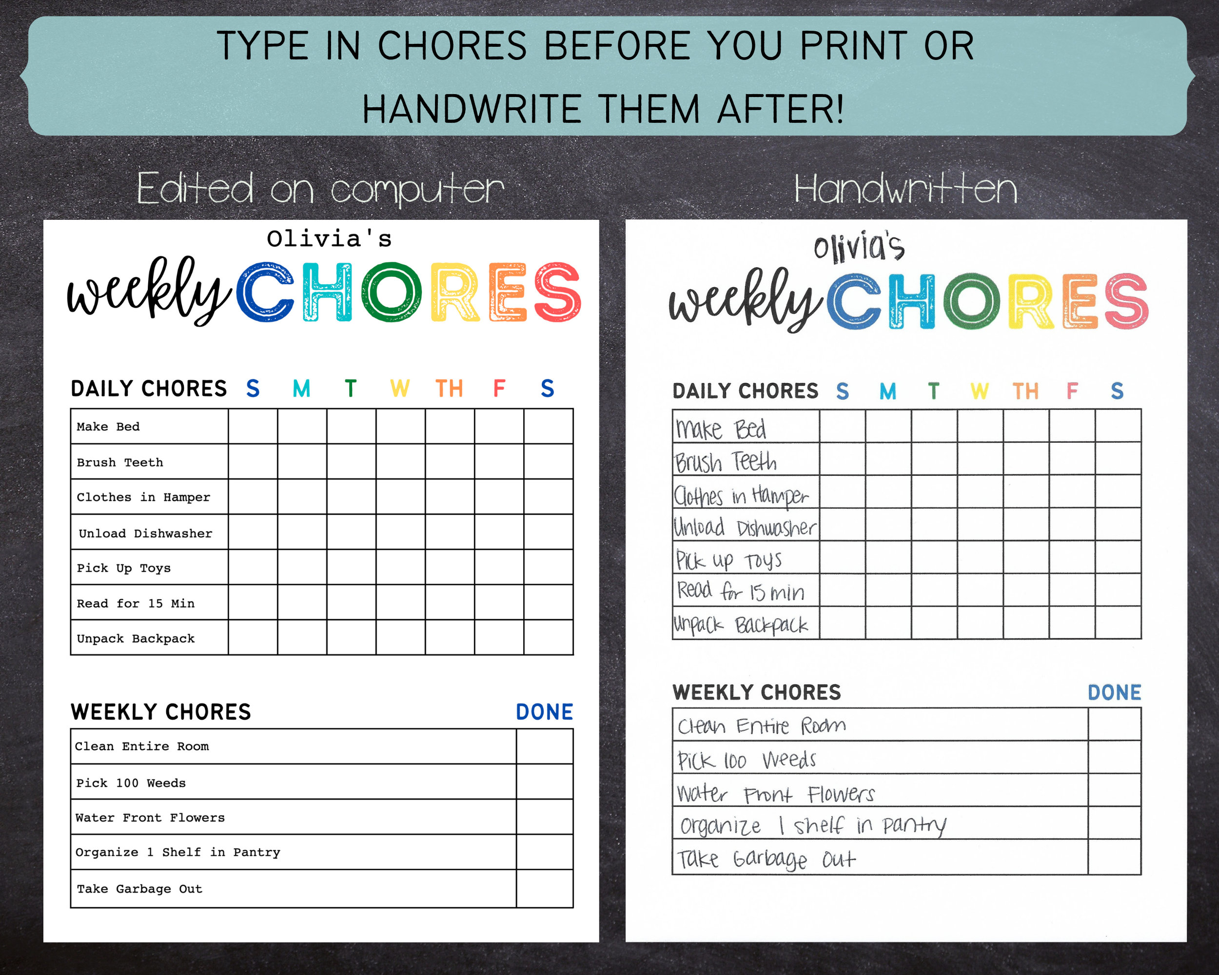 Editable Chore Chart, Kids Chore Chart, Daily Routine Tracking Chart, –  Playingtots