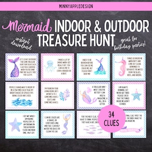 Mermaid Indoor and Outdoor Treasure Hunt | Birthday Girl Treasure Hunt | Mermaid Birthday  | Birthday Printable Games for Kids