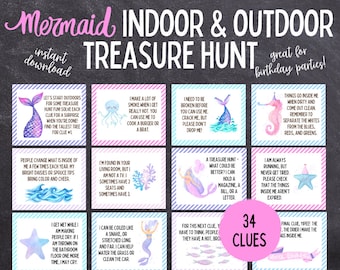 Mermaid Indoor and Outdoor Treasure Hunt | Birthday Girl Treasure Hunt | Mermaid Birthday  | Birthday Printable Games for Kids