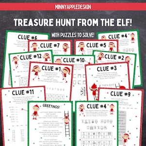 Búsqueda del tesoro de elfos para niños / Búsqueda del tesoro de elfos / Carta de elfos / Juegos de elfos / Actividades de elfos / Juegos de elfos imprimibles / Código secreto de elfos