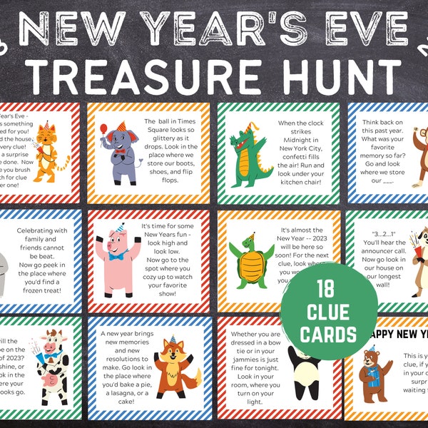 New Years Eve Scavenger Hunt for Kids | Instant Download PDF | New Years Eve Printable Games for Kids | New Years Eve Treasure Hunt Clues