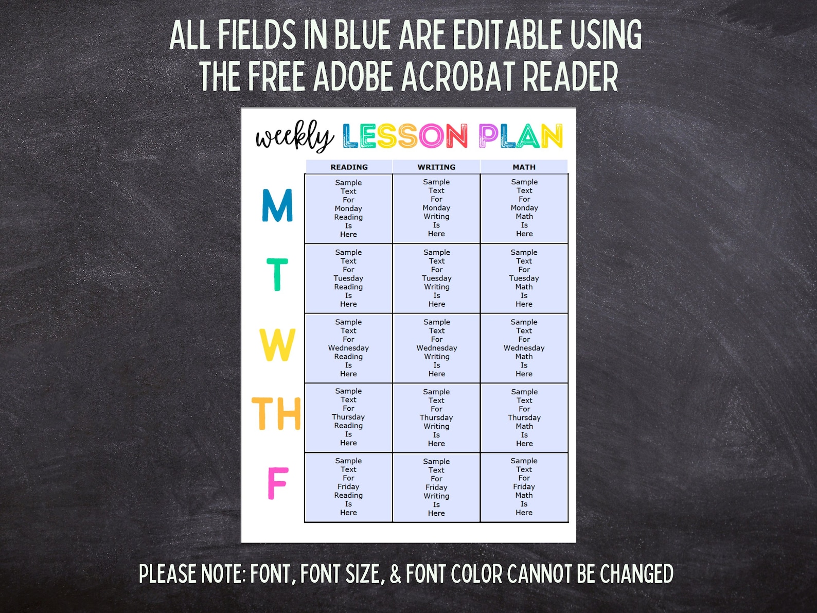 Printable Editable Weekly Lesson Plan | Simple School Schedule | Weekly ...