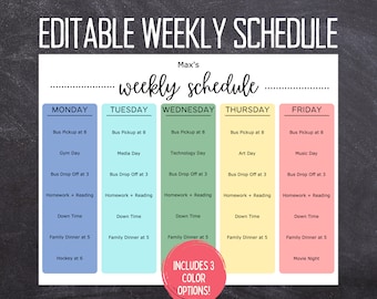 Printable Editable Weekly Schedule | Simple Kids School and Activity Planner| Weekly School Schedule | Homeschool | Instant Download | 612MD