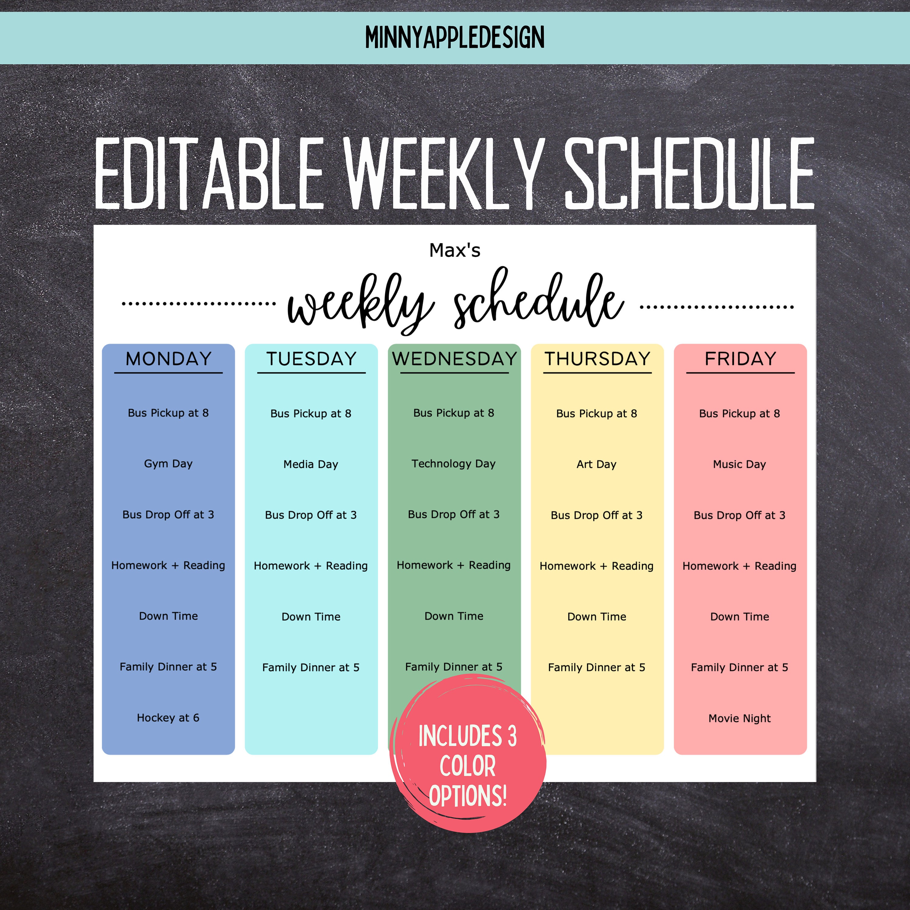 Printable Editable Weekly Schedule | Simple Kids School and Activity ...