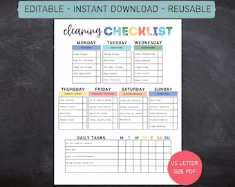 Printable Editable Cleaning Checklist for Kids Weekly - Etsy