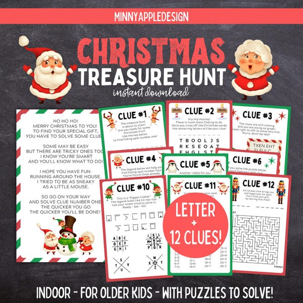 Weihnachtsschatzsuche für ältere Kinder | Weihnachtsmann Schatzsuche | Weihnachtsmann Geschenk Jagd | Weihnachts-Schnitzeljagd | Weihnachtsspiele | Knack den Code