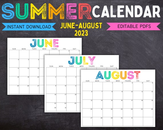 June July August Calendar