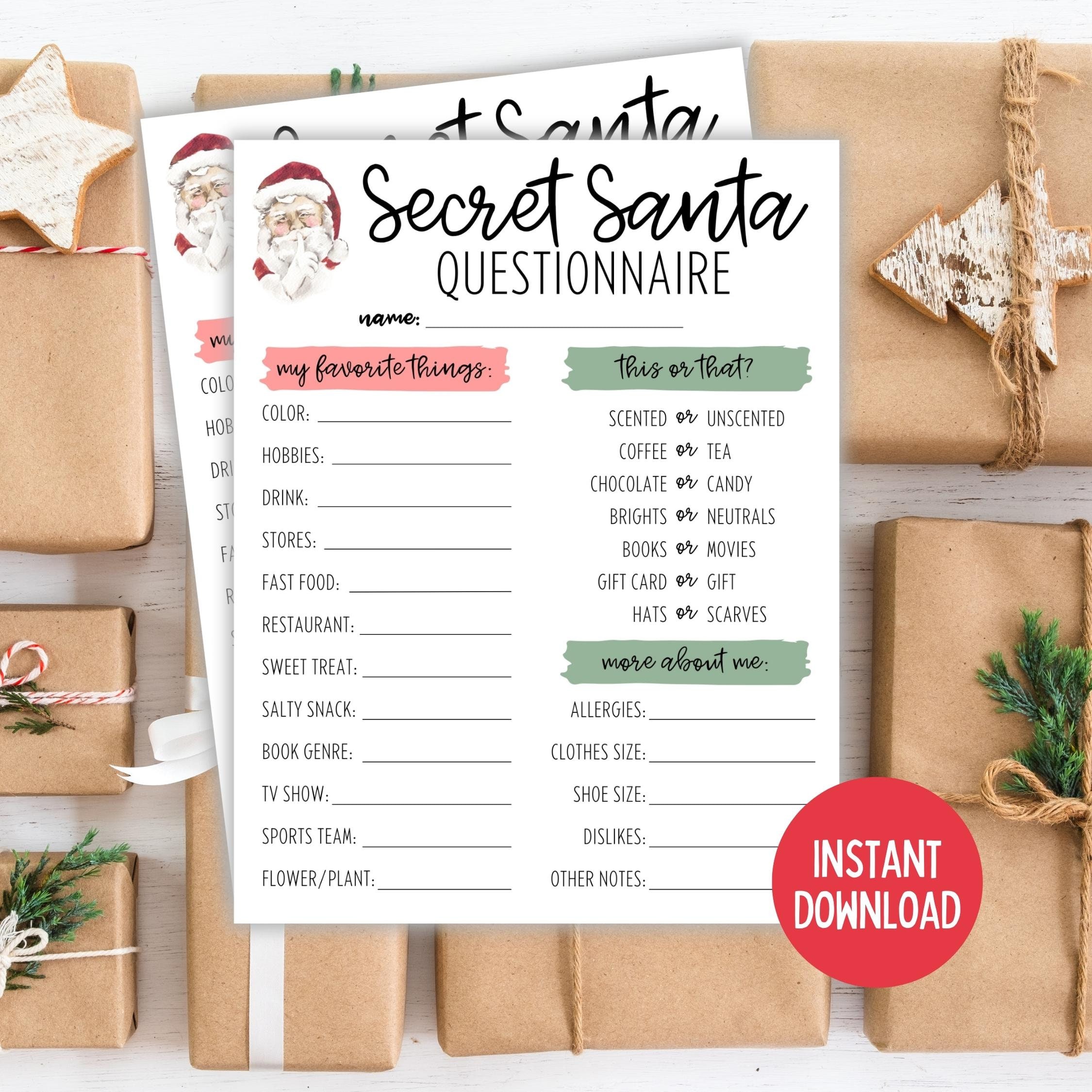 Cuestionario imprimible de amigo secreto / Amigo secreto para compañeros de  trabajo / Encuesta de amigo secreto / Intercambio de regalos de Navidad / Amigo  secreto para adultos - Etsy México, image size:2250x2250