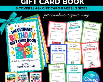 Personalized Birthday Gift Card Book | Gift for Teens | Gift Card Holder |  Printable Gift with Canva Template