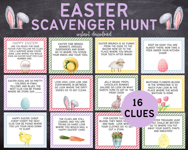 Easter Scavenger Hunt for Kids Instant Download PDF Easter Printable Games for Kids Easter Treasure Hunt Clues image 2