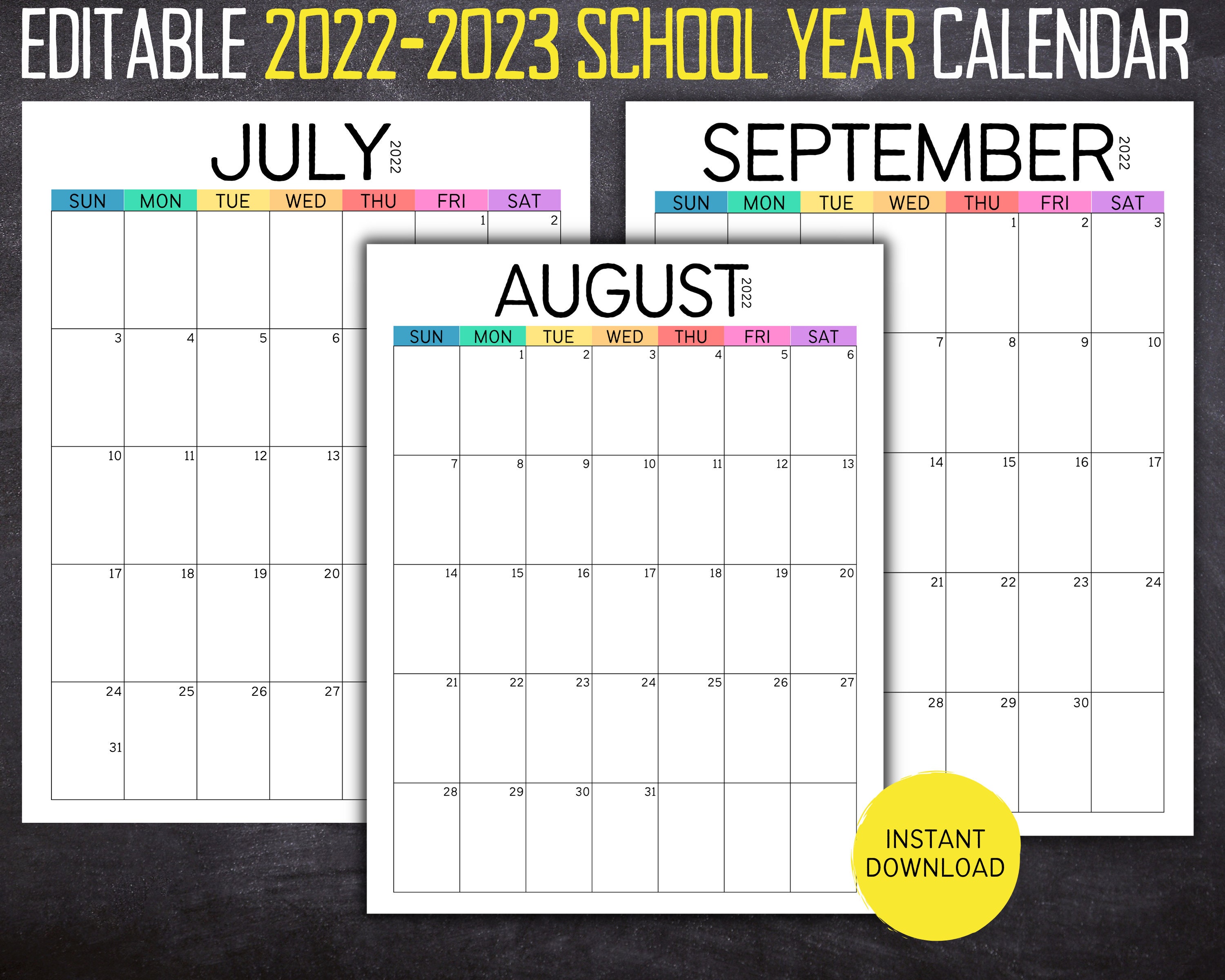 Printable 2022/2023 School Year Calendar Editable School Year - Etsy
