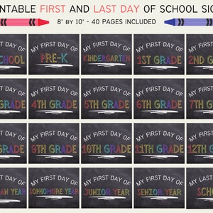 First AND Last Day of School Printable Signs, 8 by 10,  Back to School Signs, School Photo Props, Chalkboard Rainbow, Instant Download