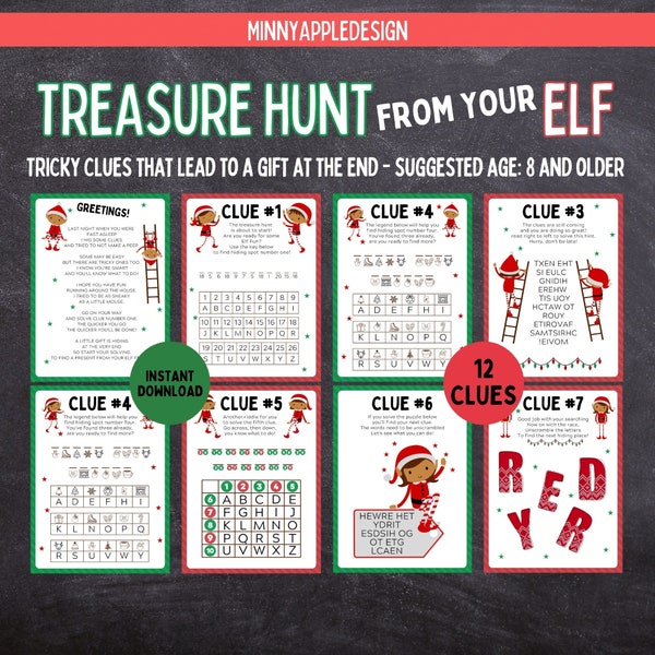 Elf Treasure Hunt for Kids | Elf Scavenger Hunt Hunt | Elf Letter | Elf Games | Elf Activities | Printable Elf Games | Elf Secret Code