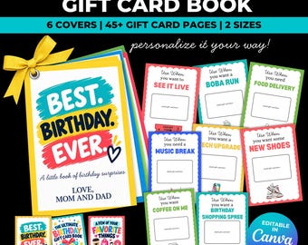 Personalized Birthday Gift Card Book | Gift for Teens | Gift Card Holder |  Printable Gift with Canva Template