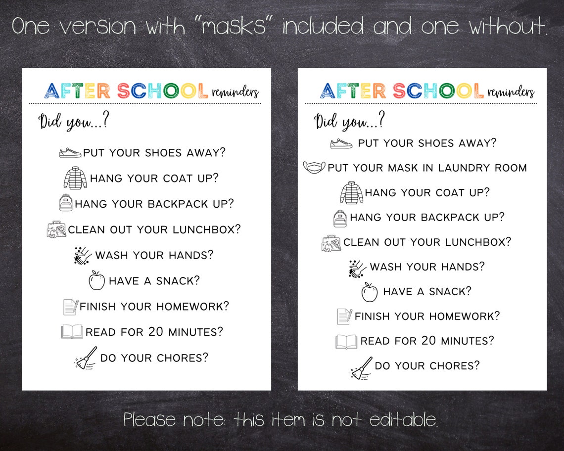 Printable After School Checklist Reminders for Kids | Etsy