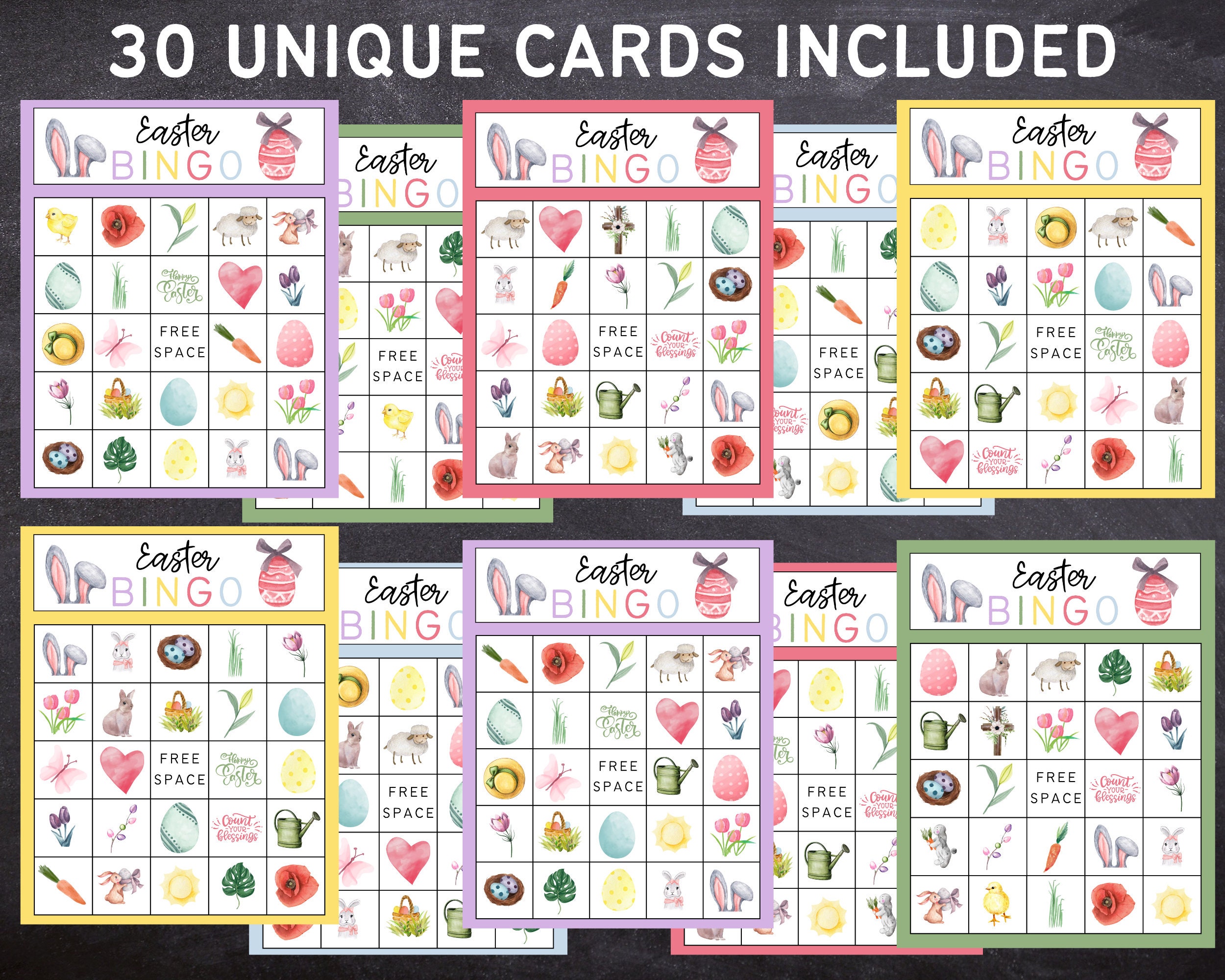 Jeu De Bingo De Pâques Pour 24 Joueurs – 24 Cartes, Carte Œuf, Manuel – Activités Familiales, Scolaires, Anniversaires