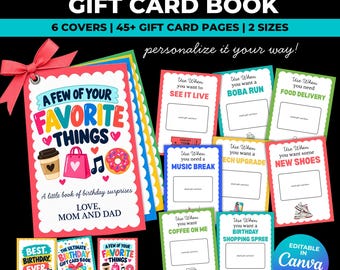 Personalized Birthday Gift Card Book | Gift for Teens | Gift Card Holder |  Printable Gift with Canva Template