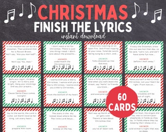 Christmas Carol Finish The Lyric Game | Printable Christmas Game | Finish the Phrase Christmas | Christmas Party Game | Instant Download