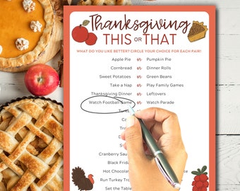 Thanksgiving This or That  Game | Thanksgiving Printable Game | Thanksgiving Family Activity | Thanksgiving Classroom | Friendsgiving Game