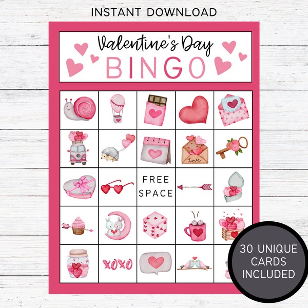 Valentines Day BINGO Game for Kids and Adults | Valentines Printable Games | Valentines Family Activity | Valentines Classroom Game |