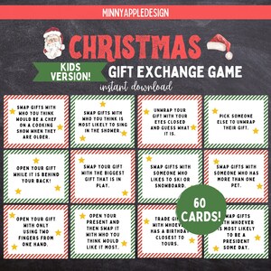 Jogo de troca de presentes de Natal para crianças | Jogo de Natal para impressão | Cartões de troca de presentes do elefante branco | Jogos de Natal para crianças