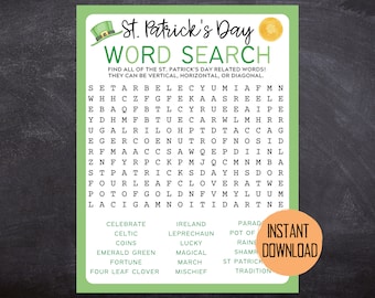 St Patricks Day Word Search | St Patricks Printable Game | St Patricks Day Game | St Patricks Day Party Game