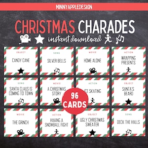 Christmas Charades | Christmas Printable Game | Christmas Party Game for Adults and Kids | Christmas Movie Christmas Song | Printable