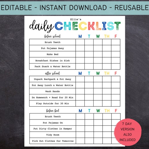 Printable Before School Checklist Reminders for Kids - Etsy