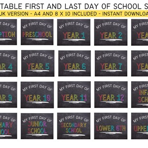 First AND Last Day of School Printable Signs - UK Version | A4 | 8 by 10 inches | Instant Download Chalkboard Sign| Back to School
