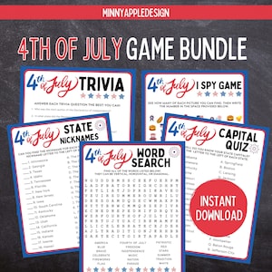 Fourth of July Printable Games | 4th of July Games Bundle  | Fourth of July Kid Games | 4th of July Trivia