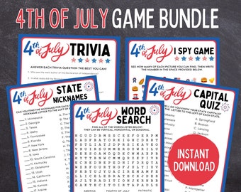 Fourth of July Printable Games | 4th of July Games Bundle  | Fourth of July Kid Games | 4th of July Trivia
