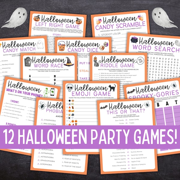 Halloween Printable 12 Game Bundle | Halloween Party Games  | Halloween Games for Kids Teens and Adults | Halloween Printable Activities