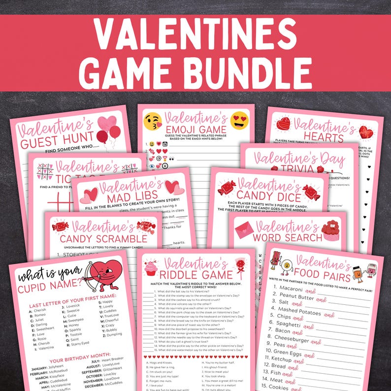 Valentines Day Printable Games | Valentines Games Bundle | Valentines ...